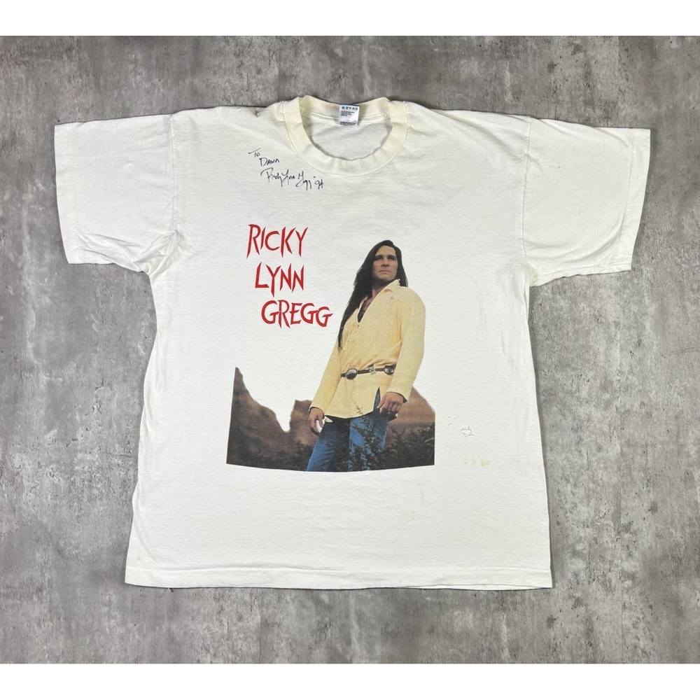 Vintage Ricky Lynn Gregg Band T Shirt Native American Country 90s Mens XL White
